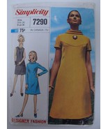 Vintage Simplicity 7290 Mod Dress Designer Fashion Size 14 34&quot; Bust 1967... - £7.16 GBP
