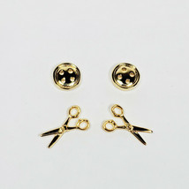 Button and Scissors Earring Set of 2 Gold - £20.82 GBP