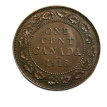 1918 Canada One Cent  George V Large Penny Coin VG - $2.13