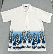 Vintage Y2K Dragon Flame Button Up Shirt Mens XL Graphic Short Sleeve - $49.49