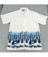 Vintage Y2K Dragon Flame Button Up Shirt Mens XL Graphic Short Sleeve - $49.49