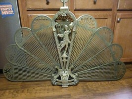Vtg Brass Art Nouveau Lady Fireplace Screen Art Deco Peacock Hearth Fan ... - $197.99