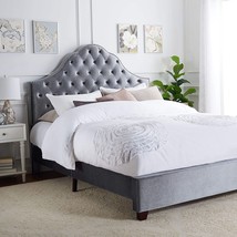 Safavieh Home Beckham Contemporary Light Grey Velvet Bed, Full - £332.13 GBP