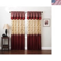 Floral Embroidery Sheer Curtain Set: 2 Panels with Attached Valance - Bu... - $48.00