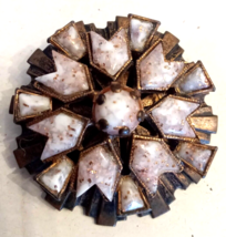 Copper Medallion Dome Brooch Confetti Lucite accent  VTG Southwest Starburst Pin - $24.70