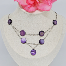 925 Sterling Silver Purple Mother of Pearl Beaded Chain Choker Necklace - £23.68 GBP