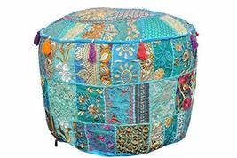 Indian Pouf Ottoman Covers Patchwork Footstool Embroidery Bohemian Vintage Pouff - £16.43 GBP+