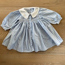 Petite Ami Plaid Smocked Pleated Long Sleeve Blue White Button Front Dre... - $736.43 MXN
