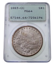 1883-CC Silver Morgan Dollar Graded by PCGS as MS-64 Old Green Holder - $494.99