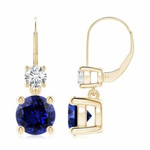 Lab-Grown Blue Sapphire &amp; Diamond Leverback Earrings n 14K Gold (8mm, 4.33 Ct) - £1,904.45 GBP
