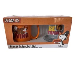 Peanuts Snoopy Charlie Brown Thanksgiving Rise and Shine Gift Glass Mug ... - $19.79