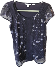 Lauren Conrad Womens Blouse Shirt Size S Blue Floral Polyester Blend Exc... - $24.86