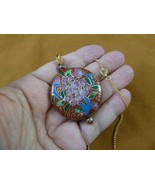J516-1 Rust brown pink flower 40mm round CLOISONNE disk pendant 24&quot; neck... - $470.69 MXN