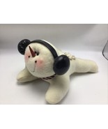 Snowman Plush Headphones Scarf Felt Fabric Christmas Holiday Toy Decor 12&quot; - £10.78 GBP