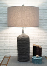 Contemporary Grey Textured Faux Stone Finish Pillar Table Lamp Fabric Shade 26&quot;H - £102.81 GBP