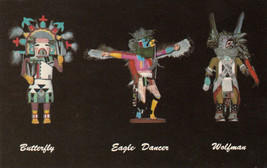 Chrome Postcard B152 Kachina Dolls Butterfly Eagle Dancer Wolfman New Mexico - $5.54