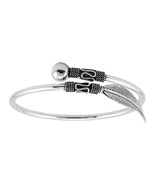 925 Sterling Silver Bali Style Bangle with a Feather - £29.96 GBP