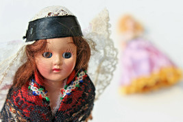 Lot Of 2 Small 8” Nationality Dolls Original Clothes Closing Eyes Mixed Fabrics - £6.25 GBP