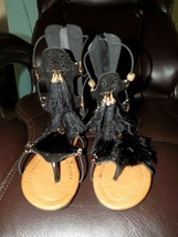 Hot Tomato Black Suede Grommets Gladiator Sandal Flat Zip Up Size 1M Gir... - $40.00