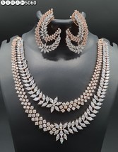 Bollywood Style Indian 18k Rose Gold Filled CZ Necklace Delicate Jewelry Set - £113.75 GBP