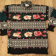 Vintage Express Tricot Sweater Chunky Oversize Floral Grandma Large - £45.70 GBP