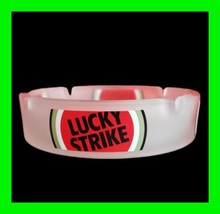 Stunning Large Lucky Strike Cigarette Ad Frosted Glass Ashtray Made - In France  - £59.34 GBP