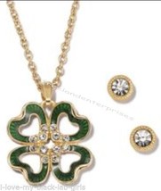 Necklace, Earring Enamel Clover Pendant Necklace Gift Set ~ Pierced Earrings NEW - £15.55 GBP