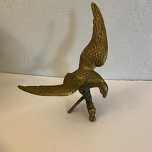 Vintage Brass Bald Eagle Perched on Branch Sculpture Decorative Collectible - $22.50