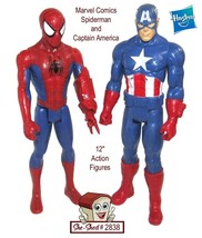 Hasbro Marvel Spiderman &amp; Captain America 12&quot; Action Figures - used toys - £10.32 GBP