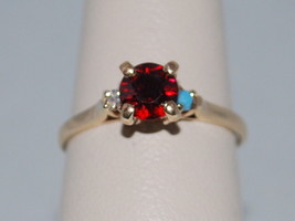 14k Yellow Gold Ring With A Synthetic Ruby With Turquoise And A Diamond - £131.02 GBP