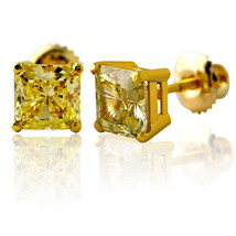 2.49 Ct Men/Women 14 K Yg Radiant Cut Fancy Yellow Diamond Screw Back Earrings - £1,186.03 GBP