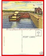 Post Card IL Barges Going Through Brandon Locks Joliet ILL VTG - $13.47 CAD