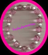 Bracelet Beaded Stretchie Acrylic NEW ~ Pink &amp; Silver - £3.12 GBP