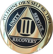 3 Year AA Medallion Elegant Black Gold Silver Bi-Plated Alcoholics Anonymous ... - £13.44 GBP