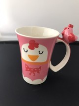 Mug Cup pink &amp; White Color  Chickin on Handle 8oz Hnnd Painted - £7.12 GBP
