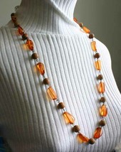 Fabulous Boho Honey Plastic &amp; Wood Bead Chain Necklace 1990s vintage 30&quot; - £10.35 GBP