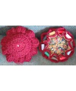 Crocheted Sewing Pin Cushion with Thread Caddy 05 Reversible Maroon - £10.08 GBP