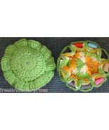 Crocheted Sewing Pin Cushion with Thread Caddy 01 Reversible Orange &amp; Green - £10.08 GBP