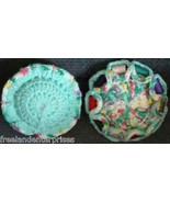 Crocheted Sewing Pin Cushion with Thread Caddy 03 Reversible Turquoise - $12.82