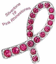 Breast Cancer Crusade Tac Pin ~ Silvertone &amp; Pink Rhinestones ~ Size 7/8&quot; X 1/2&quot; - £7.12 GBP