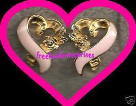Breast Cancer Pink Ribbon Earrings CLIP &quot;3/4 inch x 5/8 inch&quot; - £15.49 GBP