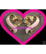 Breast Cancer Pink Ribbon Earrings CLIP &quot;3/4 inch x 5/8 inch&quot; - $27.09 CAD