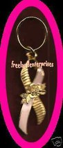 Breast Cancer Pink Ribbon Key Ring Goldtone 3 3/4 inch - $203.21 MXN