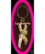 Breast Cancer Pink Ribbon Key Ring Goldtone 3 3/4 inch - $10.84