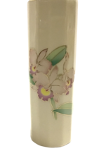 Vintage Otagiri Iris Flower Vase Japan White Trimmed in Gold 7in x 2.25&quot; Irises  - £35.14 GBP