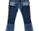 MNML Blue Jeans Mens Size 36x32 Distressed Patch flared 100% Cotton - $61.75