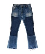 MNML Blue Jeans Mens Size 36x32 Distressed Patch flared 100% Cotton - $84.69 CAD