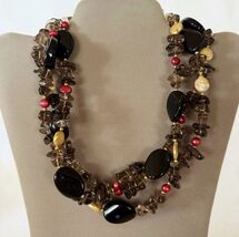 Smoke Brown Choker Necklace 3 Strand Statement Beaded Gold Red Magnet Close - $40.00