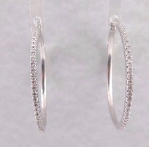 Sterling 925 Silver Diamond Hoop Earrings 0.50ct Snap Closure - $199.00