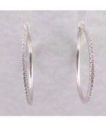 Sterling 925 Silver Diamond Hoop Earrings 0.50ct Snap Closure - £157.24 GBP